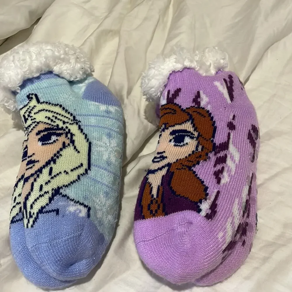 Disney S frozen slipper sock duo Anna Elsa nwt & worn once like new